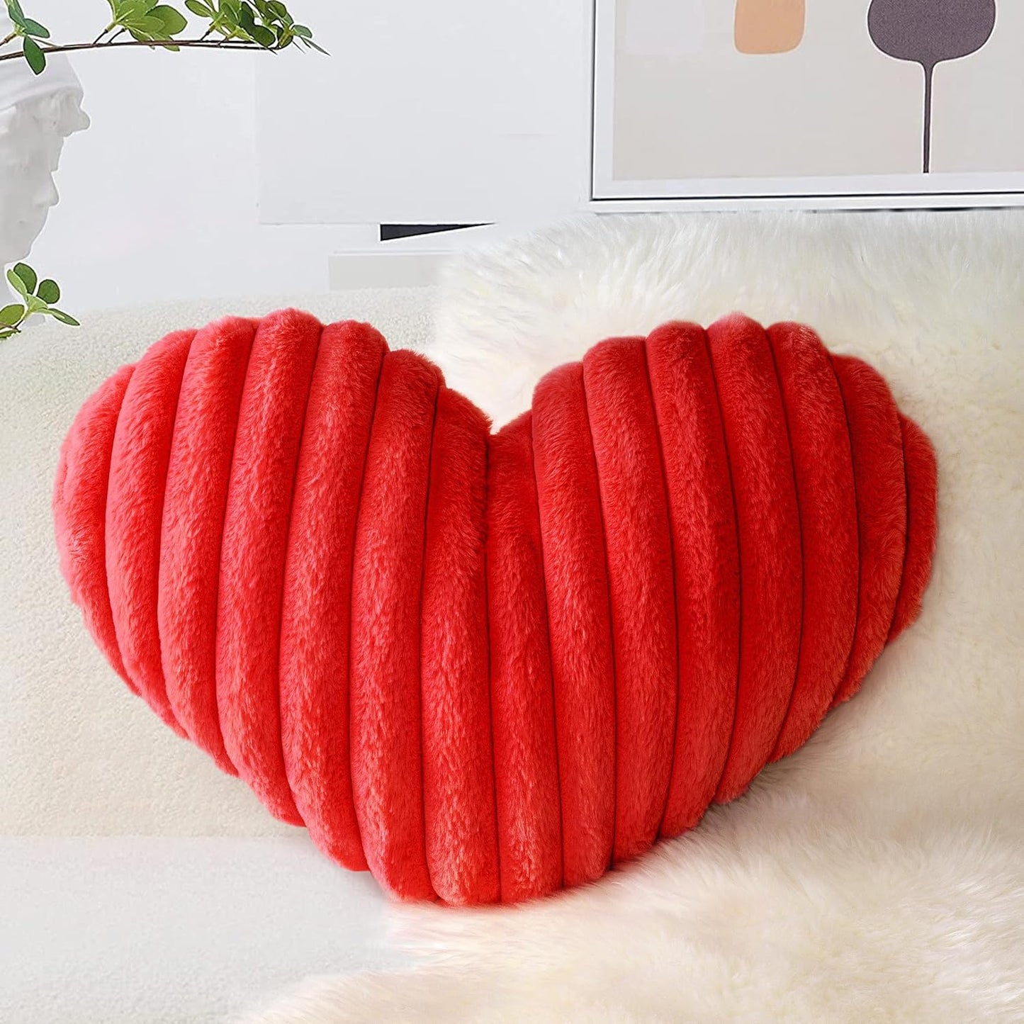 AELS Heart Shaped Pillow, 20 Inches Heart Decorative Throw Pillows, Faux Fur Love Pillows Cute Pillow, Valentines Day Decorations, Wedding Decor, Living Room Bedroom Nursery Decor, White