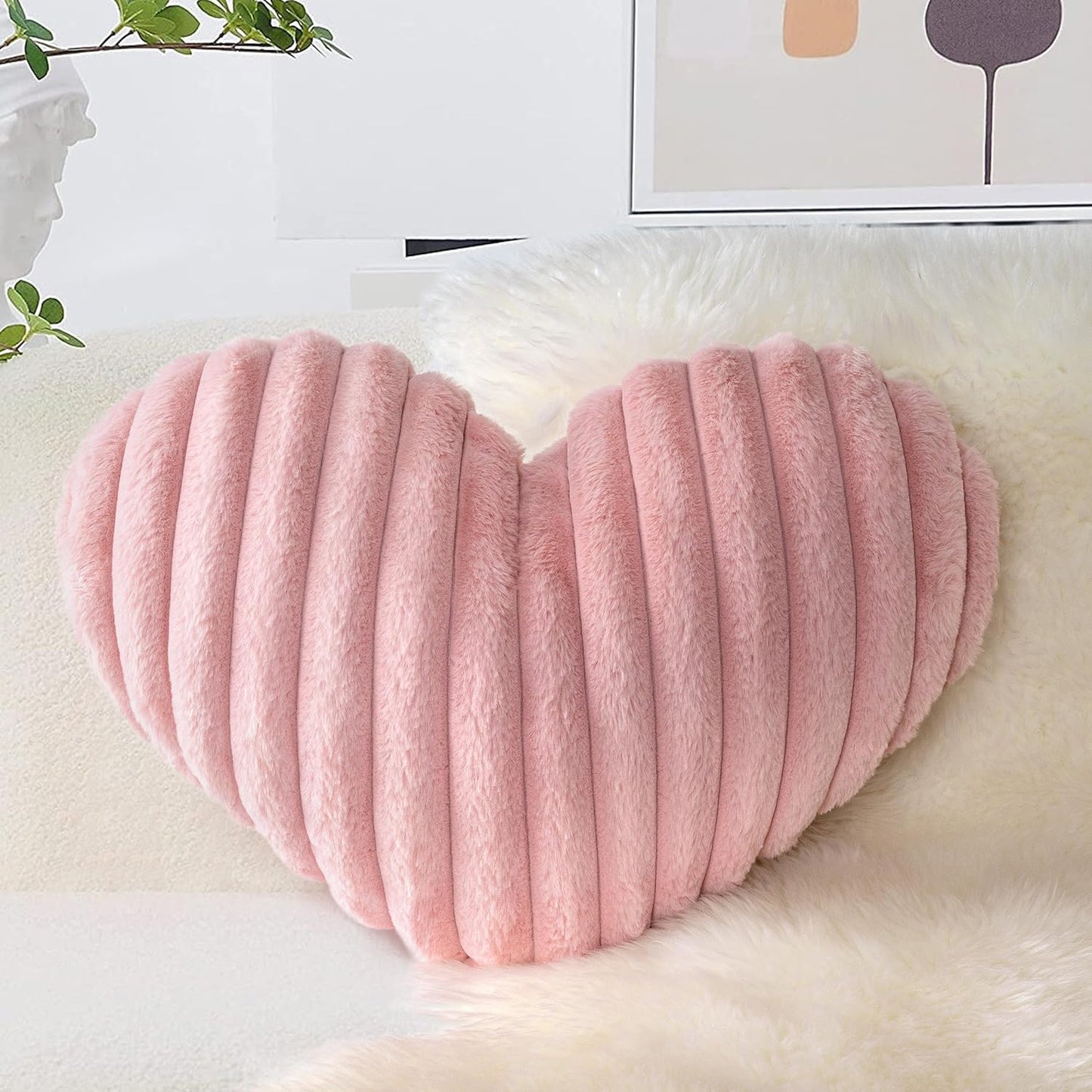 AELS Heart Shaped Pillow, 20 Inches Heart Decorative Throw Pillows, Faux Fur Love Pillows Cute Pillow, Valentines Day Decorations, Wedding Decor, Living Room Bedroom Nursery Decor, White