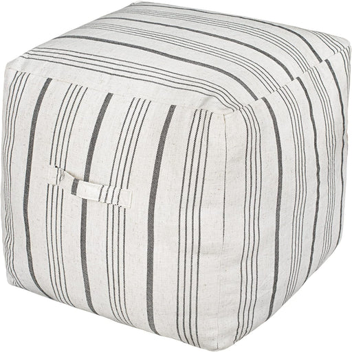 AELS Unstuffed Farmhouse Pouf Cover for Living Room, Storage Bean Bag Cubes, Off White & Gray Stripes Linen Square Ottoman Pouf Foot Rest Footstool, 18"x18"x18", Cover ONLY