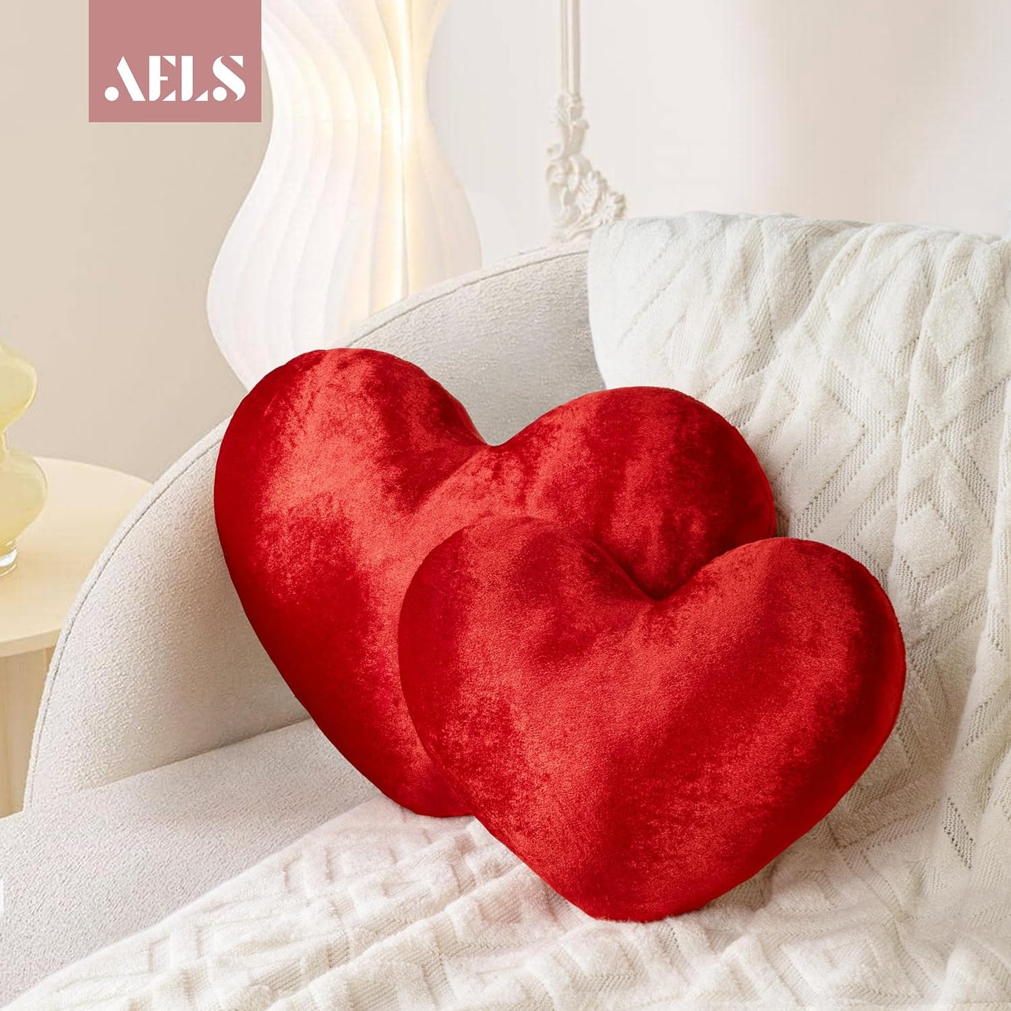 AELS Heart Shaped Pillow, 20 Inches Heart Decorative Throw Pillows, Faux Fur Love Pillows Cute Pillow, Valentines Day Decorations, Wedding Decor, Living Room Bedroom Nursery Decor, White