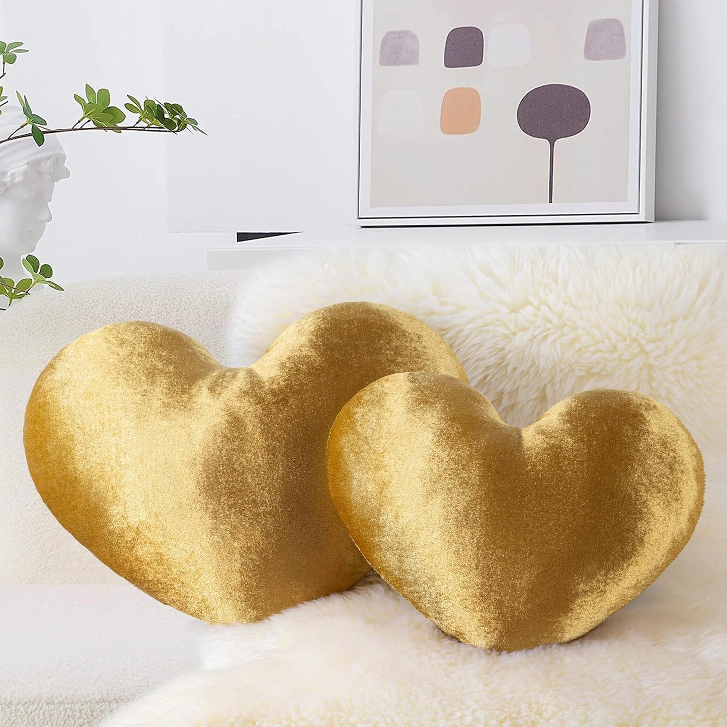 AELS Heart Shaped Pillow, 20 Inches Heart Decorative Throw Pillows, Faux Fur Love Pillows Cute Pillow, Valentines Day Decorations, Wedding Decor, Living Room Bedroom Nursery Decor, White