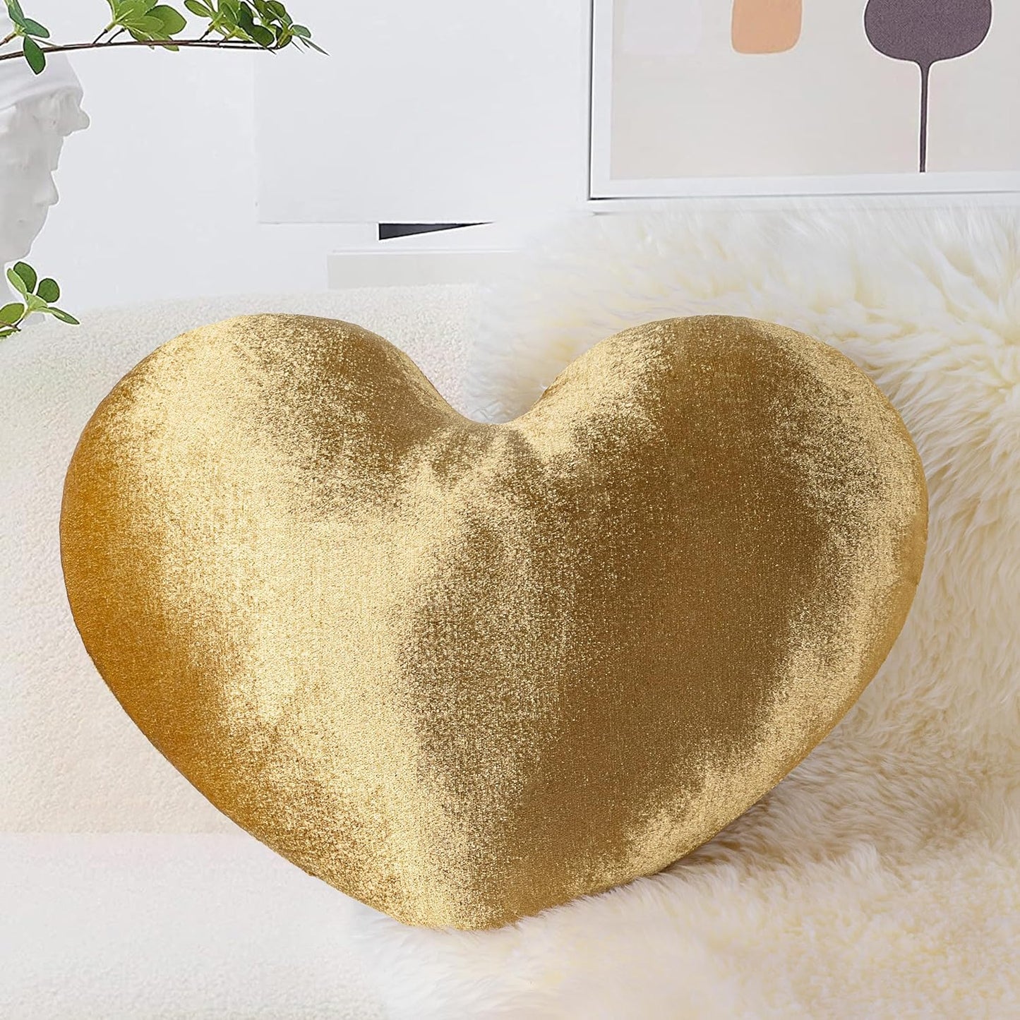 AELS Heart Shaped Pillow, 20 Inches Heart Decorative Throw Pillows, Faux Fur Love Pillows Cute Pillow, Valentines Day Decorations, Wedding Decor, Living Room Bedroom Nursery Decor, White